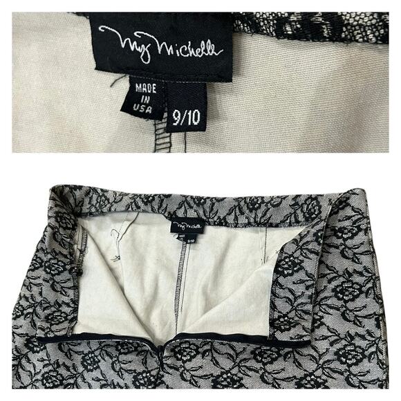 Vintage 90s My Michelle Black faux Floral Lace Pants Made in USA / size 9/10 - - Picture 4 of 5